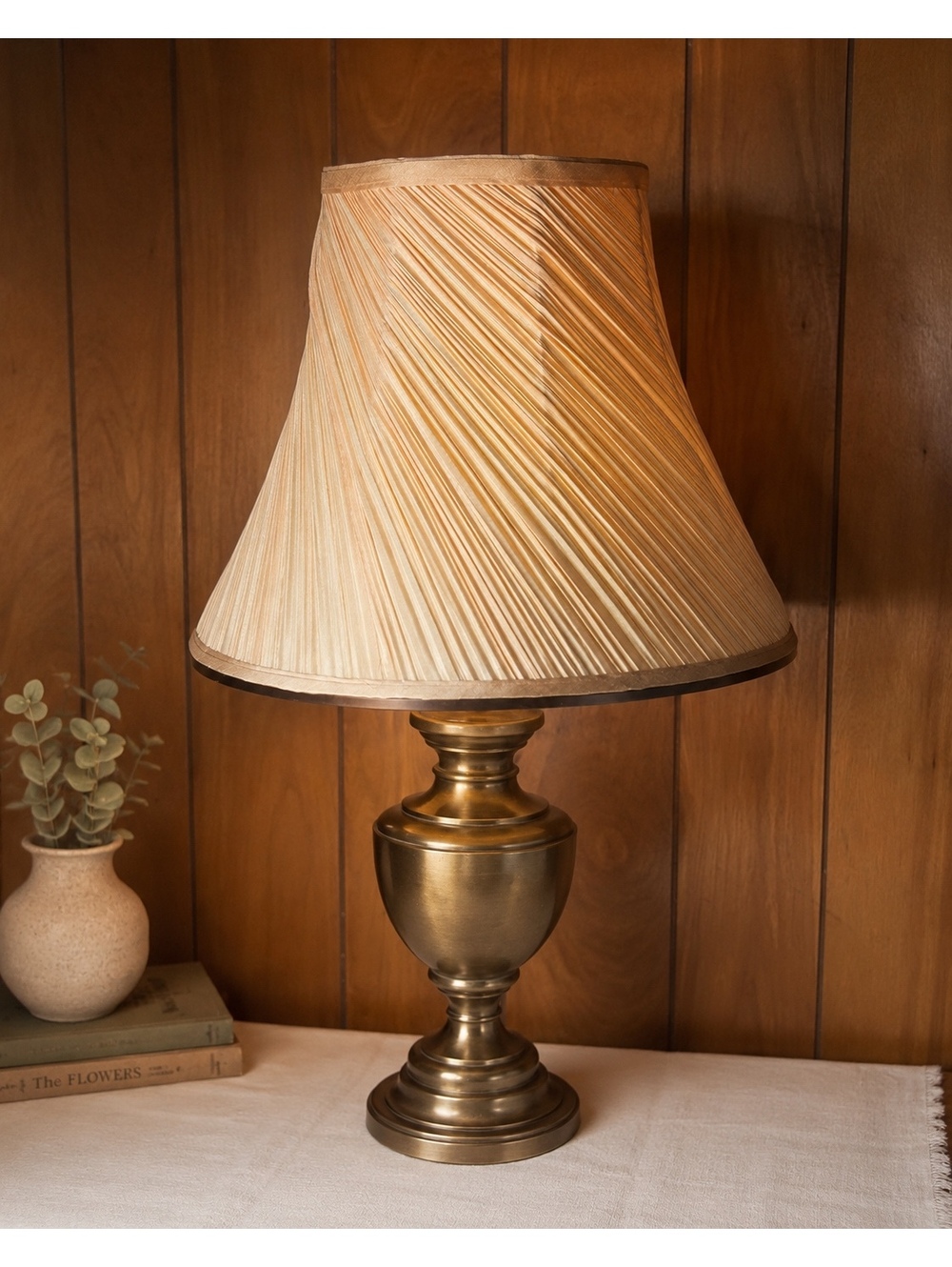 Vintage Pleated Lampshade Large 16 Inch Bell Shade Champagne Beige Lamp Shade